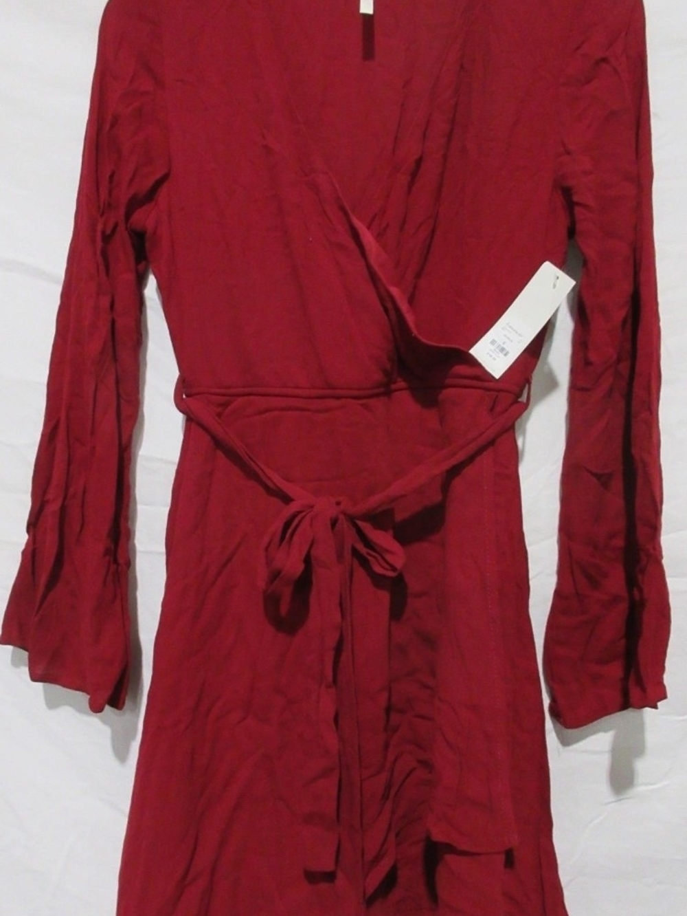 Francesca's Collections Crimson Red Long Sleeve Wrap Dress with Tie Waist